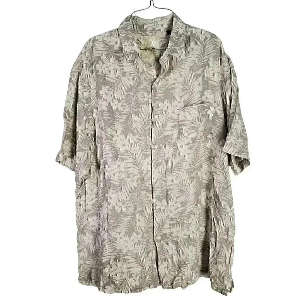 Tasso Elba Island Hawaiian Silk Linen‎ Causal Button-Down Mens Shirt Size XL